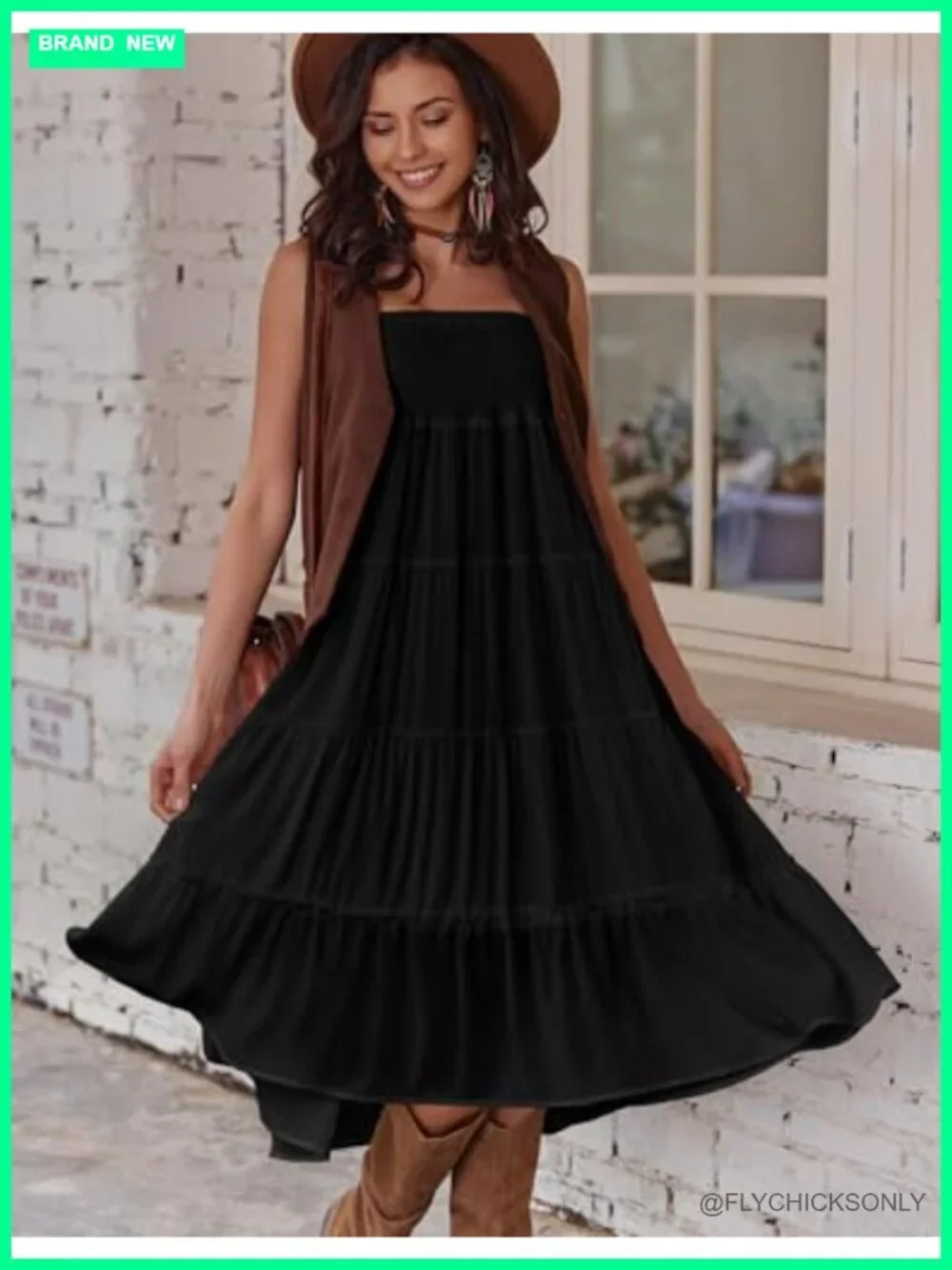 Women's Tiered Elastic High Waist Boho Maxi Skirt Double Layered A-Line Casual